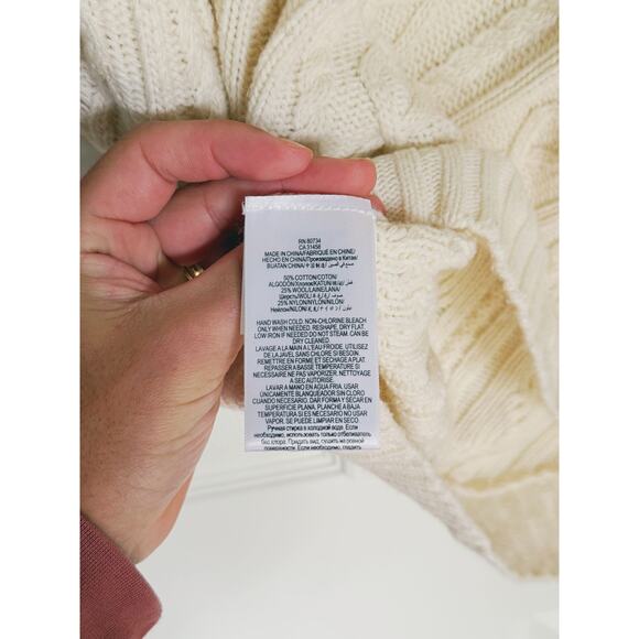 BCBGMAXAZRIA Cable Knit Cowl Neck Sweater Cream XXS White Cozy Layer Fall Winter - Picture 6 of 8